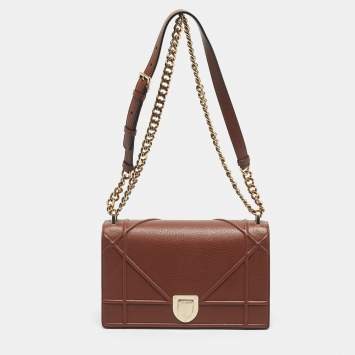 Pre Owned Dior Brown Leather Medium Diorama Flap Shoulder Bag