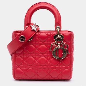 Pre Owned Dior Red Small Lambskin Cannage My ABCDior Lady Dior