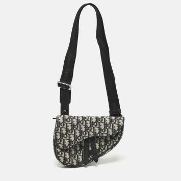 Dior Black/Blue Oblique Canvas and Leather Saddle Convertible Belt Bag