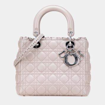 Pre Owned Dior Beige Medium Lambskin Cannage Ruffle Trim Lady Dior