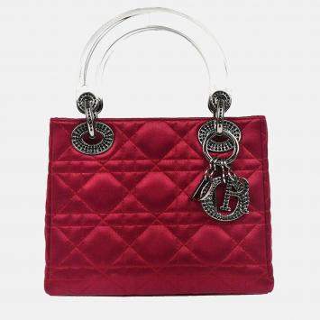 Pre Owned Christian Dior Lady Dior Bordeaux Satin Rhinestone Handbag