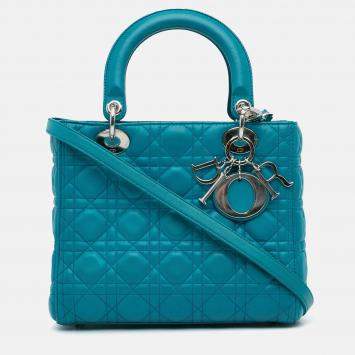 Pre Owned Dior Lady Dior Medium Blue Lambskin Handbag
