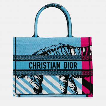 Dior D Jungle Pop Book Tote Blue Medium Multicolor Canvas Tote Bag
