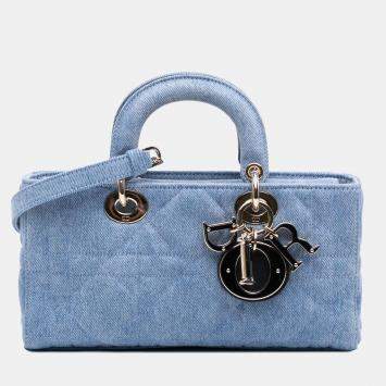 مملوكة مسبقًا Dior Blue Medium Denim Macrocannage Lady D Joy Satchel