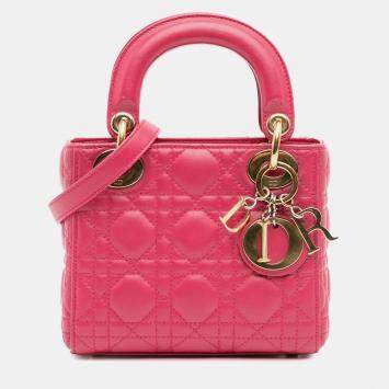Pre Owned Dior Pink Mini Lambskin Cannage Lady Dior