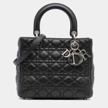 Pre Owned Dior Black Medium Lambskin Cannage Lady Dior