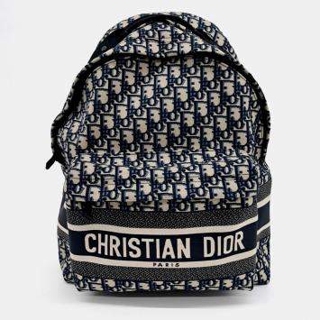 Dior Navy Blue Fabric Oblique Backpack