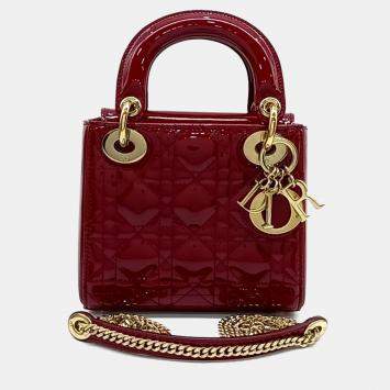 Pre Owned Dior Red Patent Leather Patent Lady Bag Mini