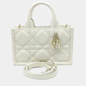 Dior White Leather Cannage Book Tote Bag Mini
