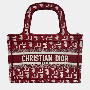 Dior Red Fabric Oblique Mini Book Tote Bag