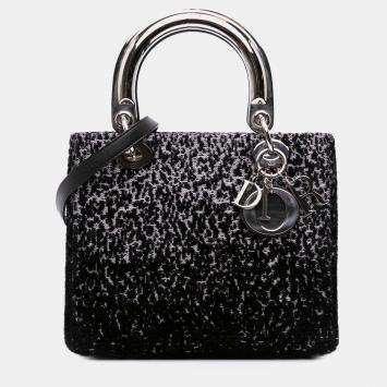 Pre Owned Dior Black Medium Velvet and Canvas Lady Dior