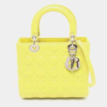 Pre Owned Dior Lady Dior Yellow Leather Shoulder Bag