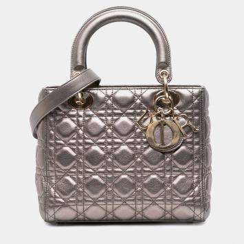 Pre Owned Dior Gold Medium Lambskin Cannage Lady Dior