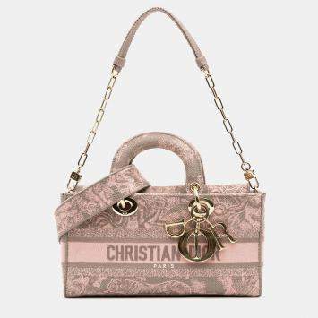 مملوكة مسبقًا Dior Grey Pink Medium Canvas Embroidered Toile De Jouy Lady D Joy Satchel
