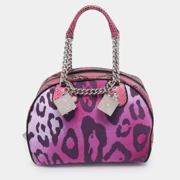 Pre Owned Dior Multicolor Animal Print Canvas and Python Gambler Dice Satchel