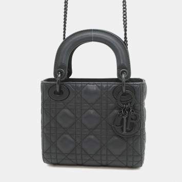 مملوكة مسبقًا Dior Lady Dior Mini Black Ultra Matte Calf Leather Tote Bag