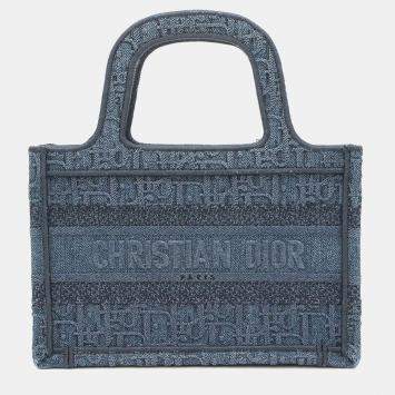 Pre Owned Dior Book tote Blue Canvas Size Mini