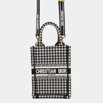Pre Owned Dior Book Tote Mini Phone Bag Vertical Black/White Canvas