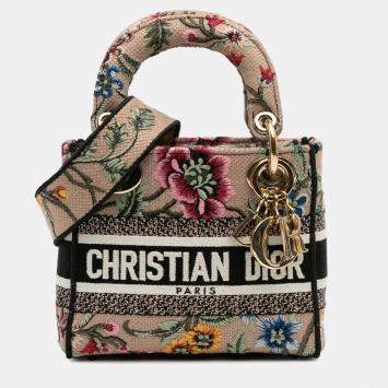 Pre Owned Dior Beige Brown Mini Embroidered Canvas Mille Fleurs Lady D Lite