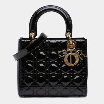 Pre Owned Dior Black Medium Patent Cannage Lady Dior