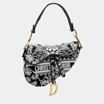Pre Owned Dior Black Canvas Embroidered Ornamental Cornely Saddle Bag