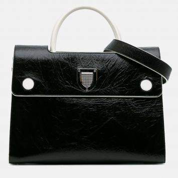 Pre Owned Dior Black Medium Crinkled Calfskin Diorever Satchel