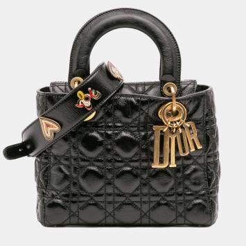Pre Owned Dior Black Small Crinkled Patent Cannage My ABCDior Lady Dior