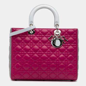 Pre Owned Dior Pink Large Bicolor Lambskin Cannage Lady Dior