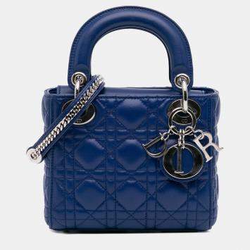 Pre Owned Dior Mini Lambskin Blue Cannage Lady Dior