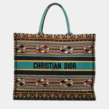 Pre Owned Dior Blue Large Embroidered Canvas Book Tote