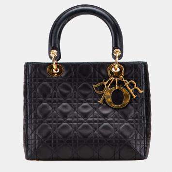 Pre Owned Dior Black Medium Lambskin Cannage Lady Dior
