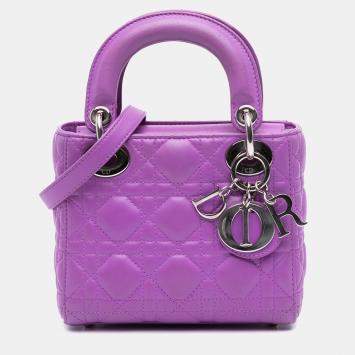 Pre Owned Dior Purple Mini Lambskin Cannage Lady Dior