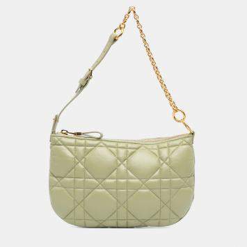 Pre Owned Dior Caro Mini Green Calfskin Macrocannage Leather Shoulder Bag