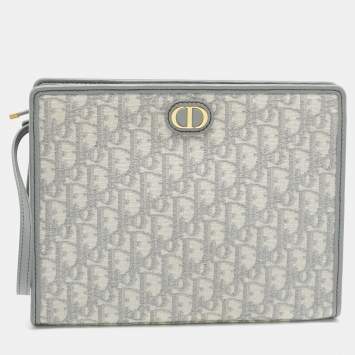 Pre Owned Dior Grey Oblique Canvas 30 Montaigne Pouch