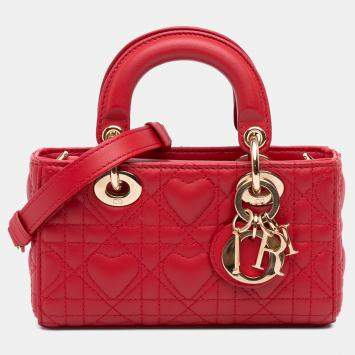 Pre Owned Dior Red Micro Lambskin Cannage Lady D Joy