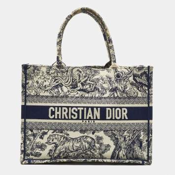 Pre Owned Dior Blue/Beige Toile De Jouy Embroidered Canvas Medium Book Tote 