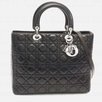 Pre Owned Christian Dior Lady Large Black Cannage Leather Handbag