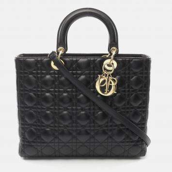 Pre Owned Christian Dior Lady Large Black Cannage Leather Handbag