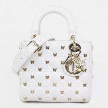 Pre Owned Christian Dior Handbag Shoulder Bag Lady Leather White Gold