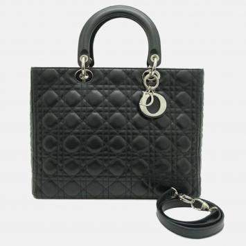 Pre Owned Christian Dior Lady Large Tote Bag Lambskin Black