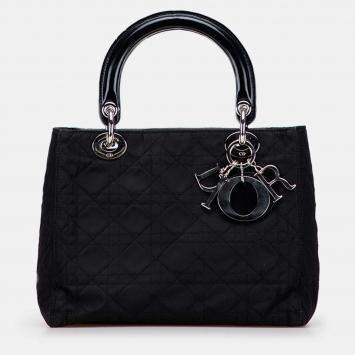 Pre Owned Dior Black Medium Nylon Cannage Lady Dior