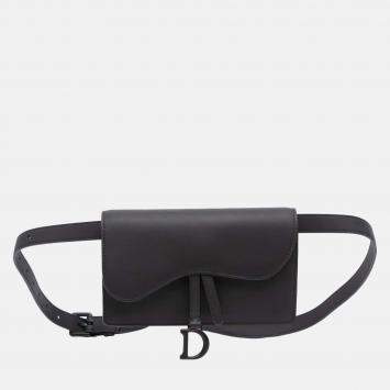 Pre Owned Dior Black Ultramatte Saddle Belt Bag