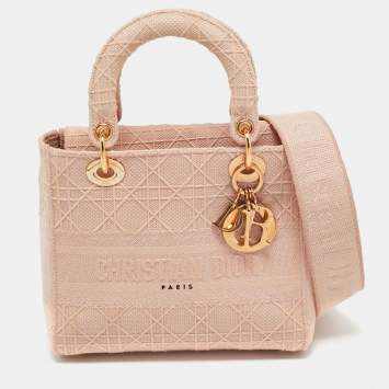 Pre Owned Dior Pink Embroidered Canvas Medium Lady D-Lite Tote