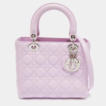 Pre Owned Dior Lilac Cannage Leather Medium Lady Dior Tote
