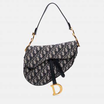 Pre Owned Dior Blue Oblique Canvas Saddle Bag