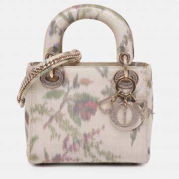 Pre Owned Dior White Mini Satin Floral Crystal Lady Dior