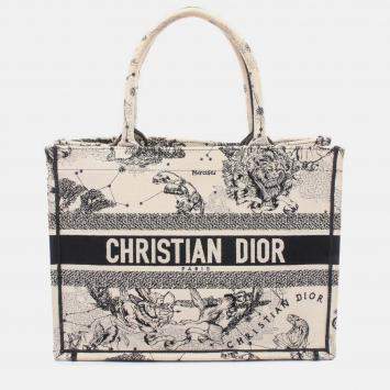Pre Owned Dior White Medium Canvas Embroidered Zodiac Toile De Jouy Book Tote