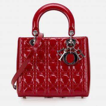 Pre Owned Dior Red Medium Patent Cannage Lady Dior