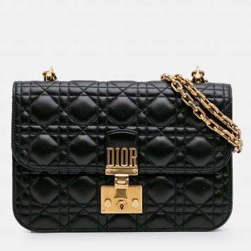 Pre Owned Dior Black Medium Lambskin Cannage DiorAddict Flap