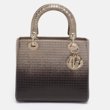 Pre Owned Dior Ombre Gold Microcannage Patent Leather Medium Lady Dior Tote 